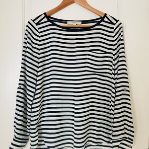 LOFT Navy and White Striped Blouse
